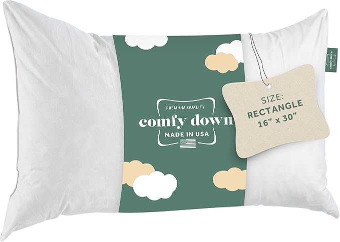 ComfyDown Decorative Throw Pillow Insert, Down and Feather Fill, 100% Cotton Cover, 233 Thread Count - Made in USA (16" X 30")