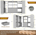 Aheaplus Closet System with 6 Drawers, 6 Hanging Rods & Corner Tower, Corner Closet System with Hanging,112.5" U-Shaped Walk-In Wardrobe Organizer, 2000+ lbs Capacity, Set of 4, Grey