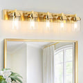 Vanity Light Fixture,5-Light Vanity Light for Bathroom,Brushed Gold Bathroom Vanity Lighting Over Mirror with Square Clear Glass Shade for Restroom