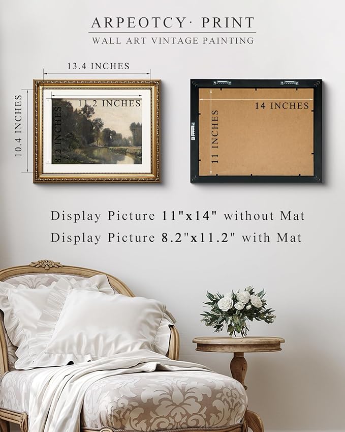 ARPEOTCY Vintage Gold Framed Wall Art Decor, Living Room Bedroom River Scenery Landscape Pictures Wall Art, Farmhouse Retro Decor, Canvas Prints, Antique Picture Frame Vintage Paintings,13x16 Inch