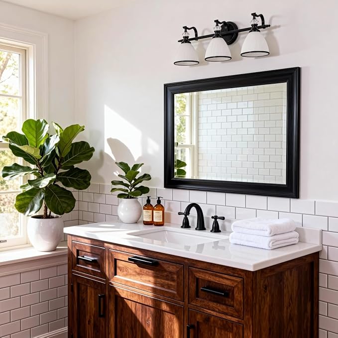 ANDY STAR Milky Glass Bathroom Vanity Light Over Mirror, 3-Light Matte Black Bathroom Light Fixtures with Frosted Glass, 22.5 inch Modern Vanity Lighting Wall Mount, E26 Base, Bulbs Not Included
