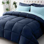 JOLLYVOGUE Queen Comforter Set, Ultra-Soft Bed in a Bag Queen Size 7 Pieces, Oeko-TEX Certified Bedding Set with Down Alternative Comforter, Sheets, Pillowcases & Shams, Navy & Light Blue