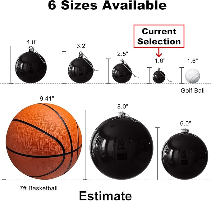 Black 1.6" Small Christmas Balls Christmas Tree Decoration Ornaments Shatterproof Hanging Balls for Birthday Halloween Holiday Wedding Decorations Set of 12pcs