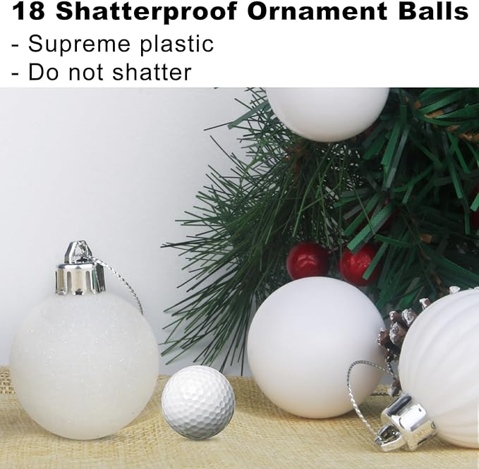 White 3.2" Large Christmas Balls - Christmas Tree Decoration Ornaments Shatterproof Hanging Balls for Birthday Halloween Holiday Wedding Decorations Set of 18pcs