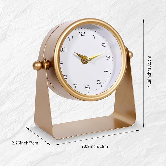 Vintage Mirror Table Clock on Stand, Decorative Desk and Small Clocks Shelf Clock Decorative Battery Operated Table Top Decor for Living Room，Silent Non-Ticking (Gold)