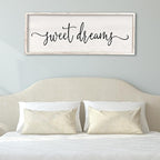 Surfapans Sweet Dreams Wall Decor Above Bed 40"x15" ofr Master Bedroom Guest Room Wood Rustic Framed Wall Art Sign (White)