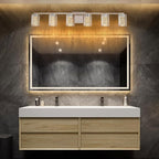 SineRise 6-Light Brushed Nickel Vanity Light with 3 Color Modes (3000K/4000K/6000K), Eye Protection LED Bathroom Light Fixture, Dimmable Modern Wall Light Over Mirror with Clear Glass Shade