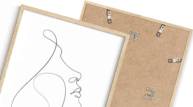 Minimalist Woman Profile Wall Art Upward Gaze Continuous Line Drawing Feminine Face 12x16 Inch Oak Wood Beige Framed Modern Aesthetic Print for Living Room
