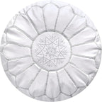 Poufs&Pillows Premium Moroccan Leather Pouf - Handmade - Delivered Stuffed - Ottoman, Footstool, Floor Cushion (White)