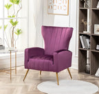 Modern Velvet Accent Chair, Channel Tufted Bedroom, Office or Living Room Furniture with Elegant Metal Legs, 26" Wide Armchair, Purple
