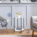 Small Round Side Table Set of 2, Black End Table with Faux Marble Top, Modern Sofa Table for Small Spaces in Living Room, Couch, or Bedroom Nightstand (2 pcs Black, Round)