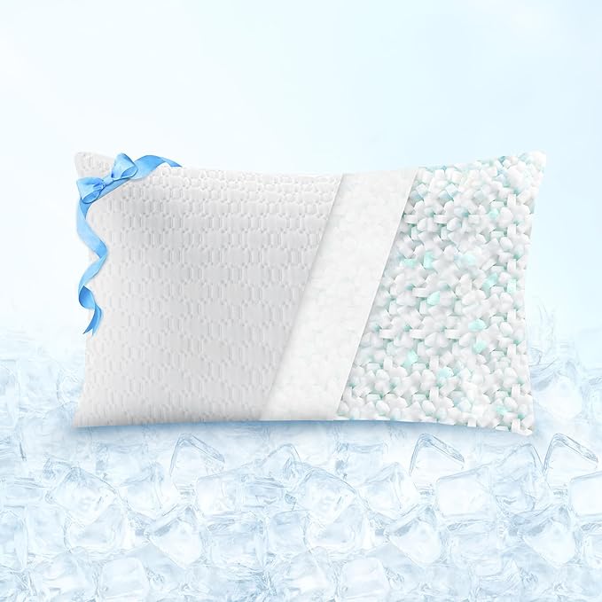Sophia & William Cooling Bed Pillow for Sleeping (Standard Size) Adjustable Shredded Memory Foam Pillow for Side, Back and Stomach Sleepers