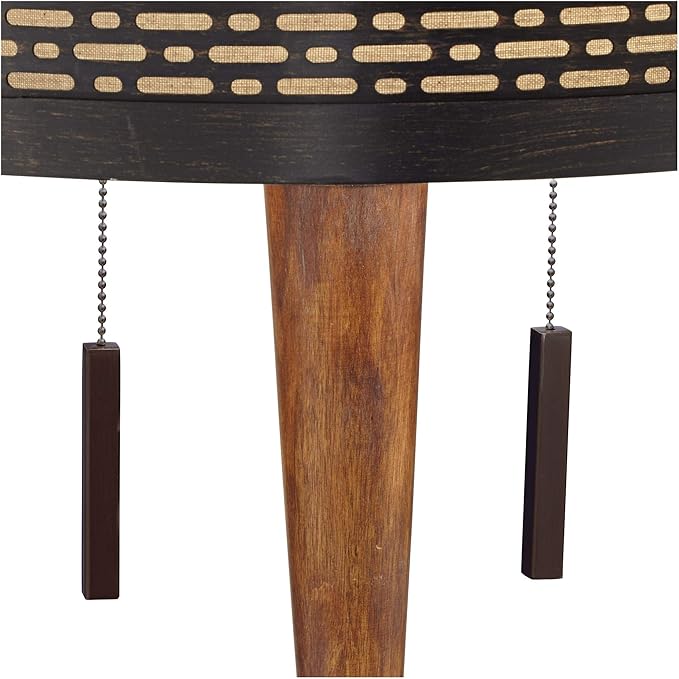 Franklin Iron Works Hunter Modern Mid Century Farmhouse Rustic Floor Lamp 64" Tall Bronze Cherry Wood Perforated Metal Cream Linen Double Drum Shade for Living Room Reading Bedroom Office House