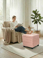 17.7 inches Faux Fur Ottomans Cube with Legs, Metal Framed Vanity Stool Chair Storage Ottoman Foot Rest Stool, Holds 770 LB for Dorm Living Room Bedroom Pink UASND643P