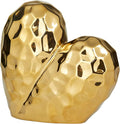 Deco 79 Porcelain Ceramic Heart Decorative Sculpture Dimensional Angled Origami Inspired Home Decor Statue, Accent Figurine 12" x 6" x 11", Gold