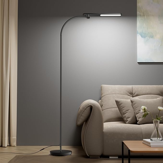 Honeywell LED Floor Lamp, F4 Sunturalux™ Gooseneck Reading Floor Lamp, Super Bright Stepless Dimmable Task Light with Flexible Arm, Eye-Caring Tall Standing Lamp for Living,Bedroom Office