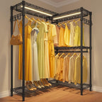 VIPEK L4L Portable Closet with Dimmable LED Lights, L Shaped Clothes Rack for Corner Space-Saving Storage, 3 Hanger rods for Hanging Heavy Duty Coats, Max Load 810LBS, Black