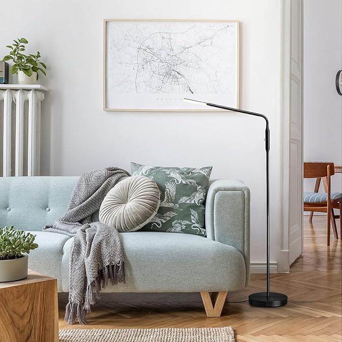 O’Bright Moon - Dimmable LED Floor Lamp, Adjustable Color Temperature for Bedside Reading, Work Light, Art/Crafting Light, Sewing, 360° Flexible Gooseneck, Rotatable Lighting, Black