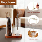 Incense Holder for Sticks 2 in 1 Incense Burner Holder with Storage & Ash Catcher Wooden Base, Glass Vessels, Metal Clip for Meditation, Yoga, Spa, Home & Garden Decor (Two Bases Included)