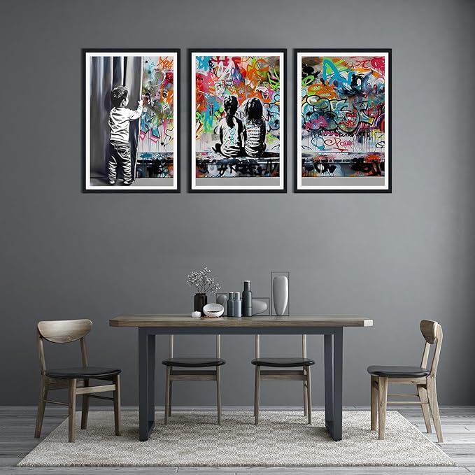 Novatique Banksy Wall Art Street Graffiti Wall Art Behind the Curtain Graffiti Artwork for Living Room Bedroom Office,24" x 36" x 3pcs
