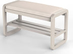 Solid Wood Shoe Rack, 2 Tier Shoe Storage Bench with Cushion Seat, 8 Pair Shoe Organizer for Entryway, White, 32 Inch