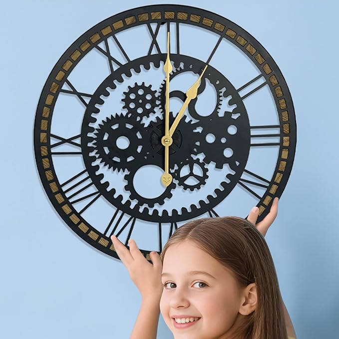 24 Inch Wall Clock, Gear Clock, Silent Non Ticking, Battery Operated Large Wall Clocks for Living Room Decor, Kitchen, Office (Vintage Industrial Steampunk)