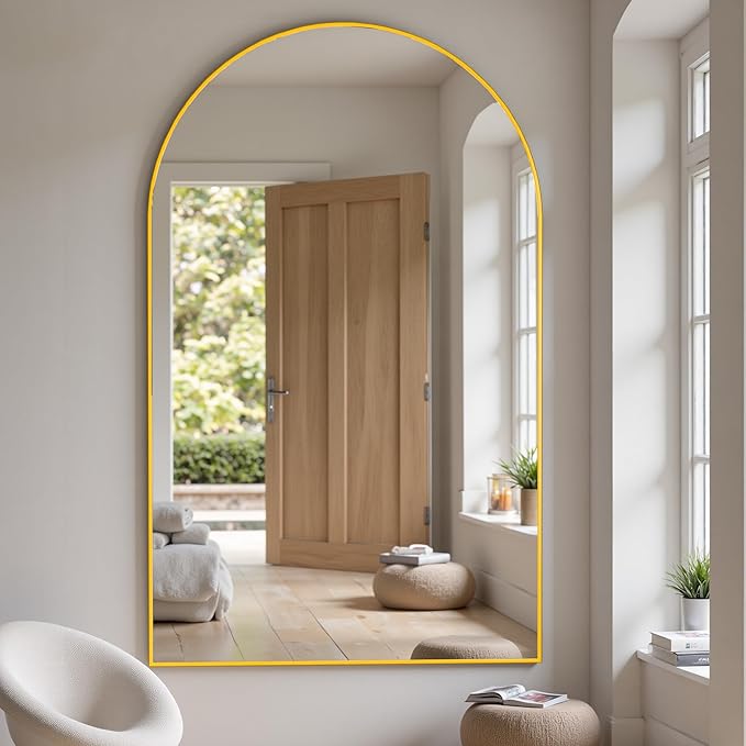 Suidia Arched Full Length Mirror, 82"x44" Floor Mirror Freestanding, Floor Standing Full Body Mirror with Stand for Bedroom, Hanging Leaning Mounted for Living Room Cloakroom, Gold