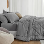 Love's cabin California King Comforter Set Grey, 7 Pieces California King Bed in a Bag, All Season Bedding Sets with 1 Comforter, 1 Flat Sheet, 1 Fitted Sheet, 2 Pillowcase and 2 Pillow Sham
