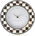 MACKENZIE-CHILDS Silver-Plated Round Desk Clock, Decorative Clock for Living Room, Kitchen, or Office, Black-and-White Courtly Check