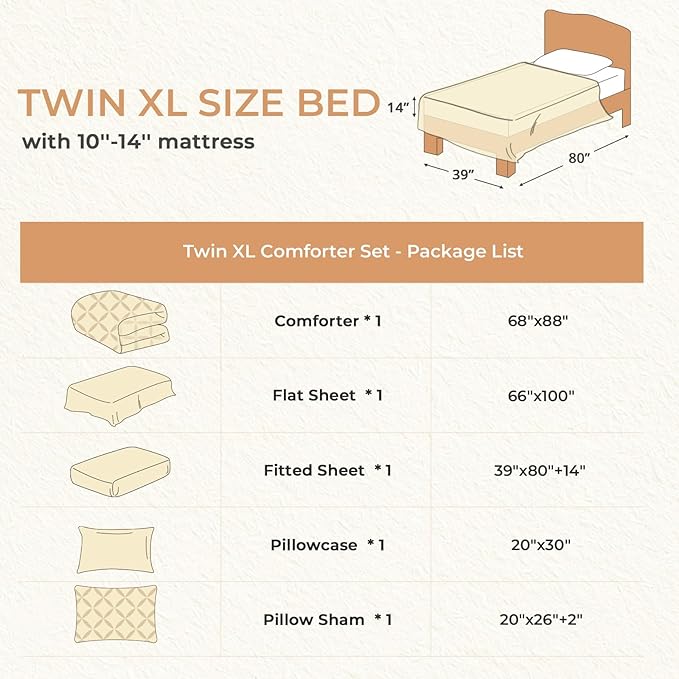 Sasttie Twin XL Comforter Set, 5-Piece Bed in a Bag, Pintuck Bedding Sets for All Season, Includes Comforter, Flat Sheet, Fitted Sheet, Pillowcase and Pillowsham, Light Blue