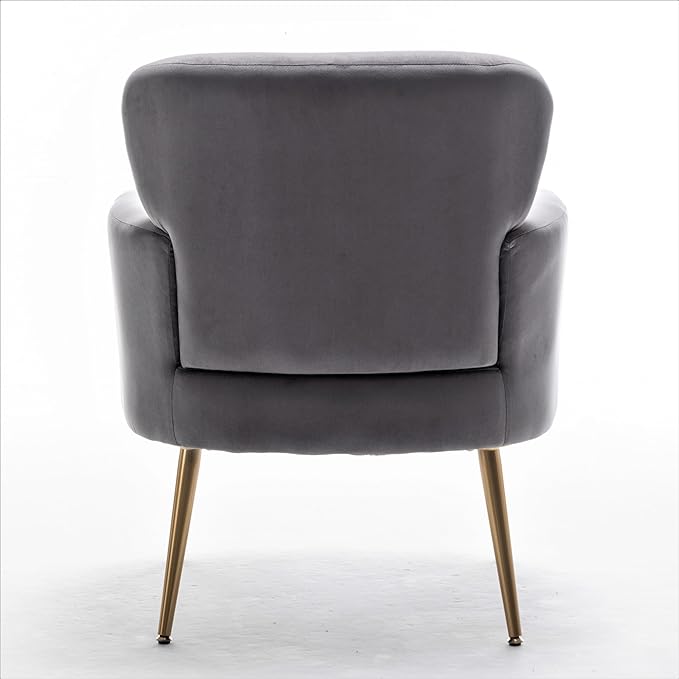 Trendy Velvet Accent Chair with Gold Metal Legs, Upholstered Armchair for Small to Mid-Size Spaces, Modern Living Room, Bedroom, Vanity Desk and Entryway, Grey