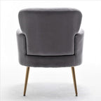 Trendy Velvet Accent Chair with Gold Metal Legs, Upholstered Armchair for Small to Mid-Size Spaces, Modern Living Room, Bedroom, Vanity Desk and Entryway, Grey