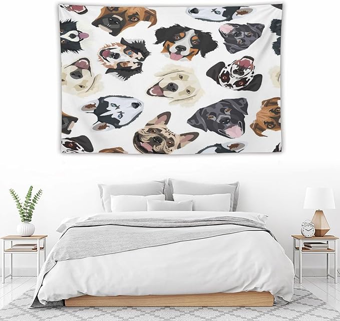 VUMIVI Dog-Head Tapestry Cartoon Pet Illustrations Cute Funny Animals Colorful Graffiti Tapestry Wall Hanging for Living Room Bedroom Dorm Classroom Aesthetic Decor W90xL60in