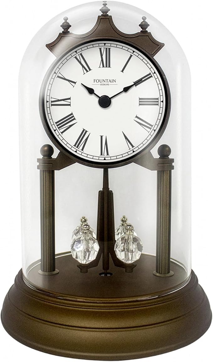 9" Genevieve Mantel Clock with Revolving Pendulum, Modern Anniversary Clock Rotating Pendulum, Wedding Gifts, Desk & Shelf Clock, Roman Numerals,Bronze Finish