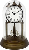 9" Genevieve Mantel Clock with Revolving Pendulum, Modern Anniversary Clock Rotating Pendulum, Wedding Gifts, Desk & Shelf Clock, Roman Numerals,Bronze Finish