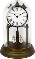 9" Genevieve Mantel Clock with Revolving Pendulum, Modern Anniversary Clock Rotating Pendulum, Wedding Gifts, Desk & Shelf Clock, Roman Numerals,Bronze Finish