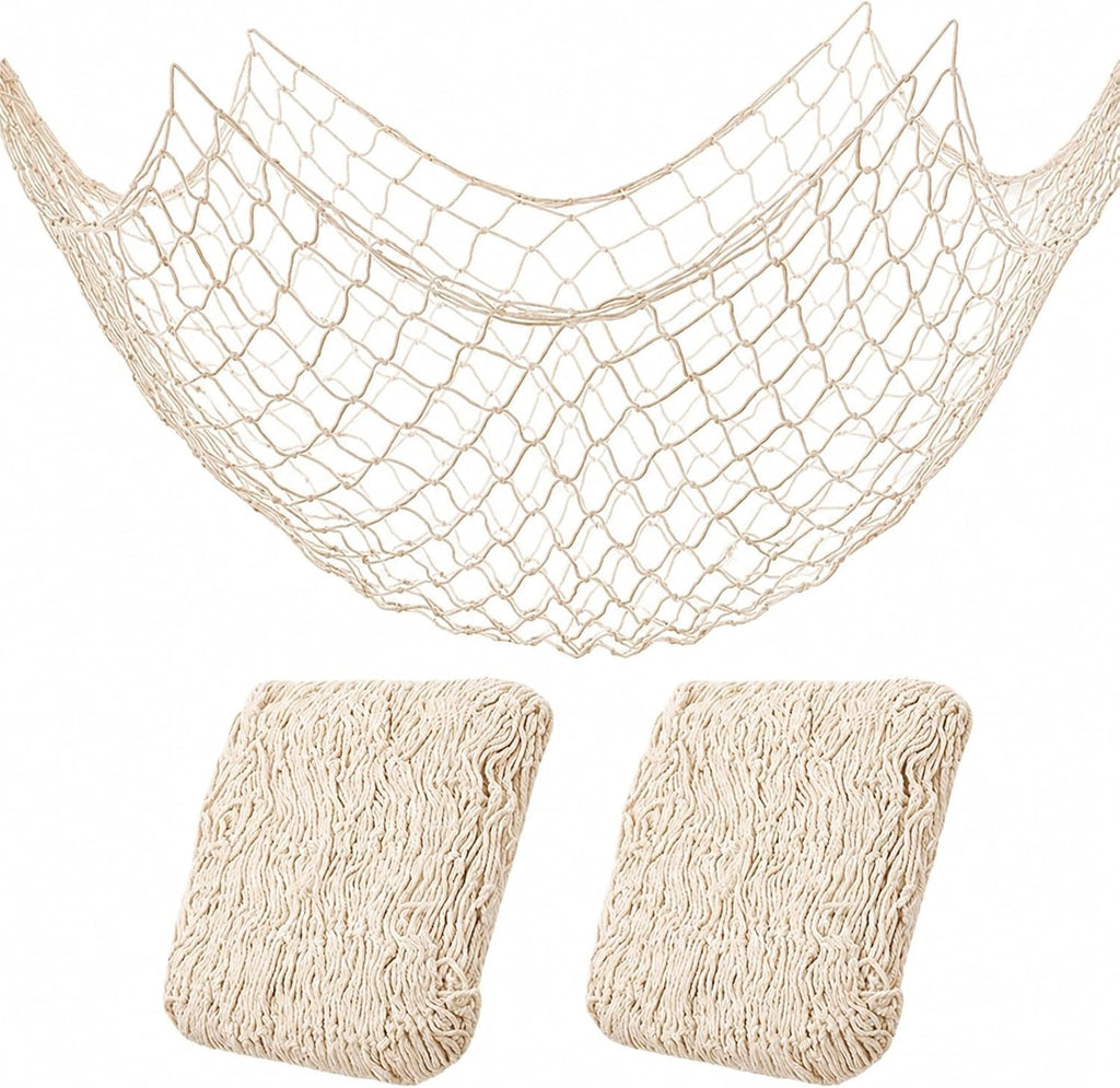 Nautical Fish Net Decor Set of 2 – Natural Cotton Beach & Ocean Party Decoration