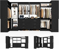Aheaplus Closet System with 6 Drawers, 6 Hanging Rods & Corner Tower, Corner Closet System with Hanging, 112.5" U-Shaped Walk-In Wardrobe Organizer, 2000+ lbs Capacity, Set of 4, Black