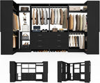 Aheaplus Closet System with 6 Drawers, 6 Hanging Rods & Corner Tower, Corner Closet System with Hanging, 112.5" U-Shaped Walk-In Wardrobe Organizer, 2000+ lbs Capacity, Set of 4, Black
