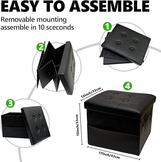 ALASDO Storage Ottoman Footrest Stool Small Ottoman with Storage Foldable Ottomans Foot Rest Footstool Bench for Living Room 17x13x13inches Black