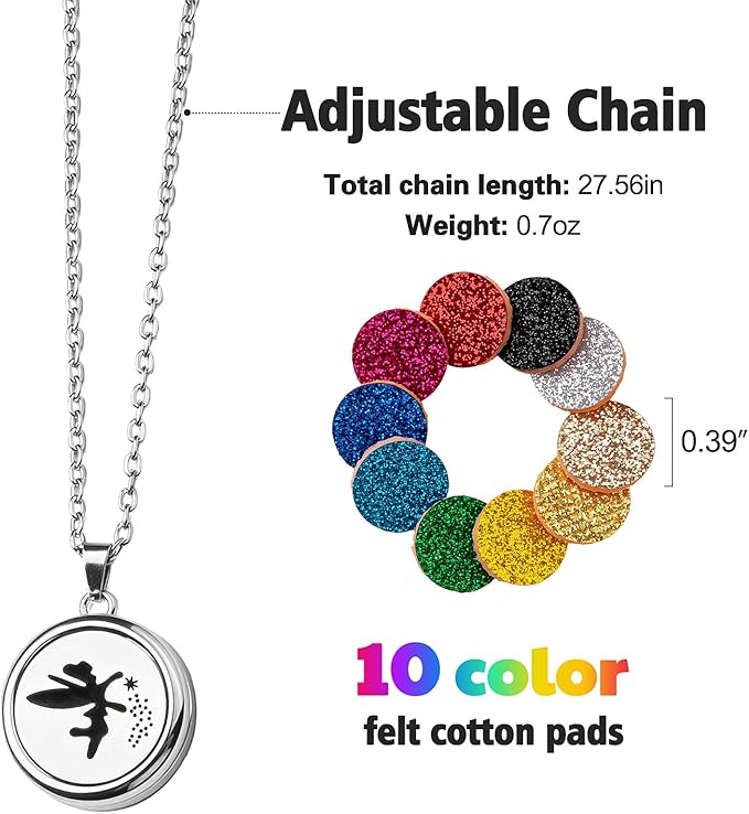 Essential Oil Diffuser Necklace & Bracelet Set 2pcs, Elf Aroma Locket Necklace + Wings Diffuser Bracelet Adjustable with 20 Refill Pads Jewelry, Christmas Anniversary Birthday Gifts for Women