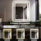 28"x36" LED Bathroom Mirrors for Wall, Front and Backlit Mirror, Anti-Fog Vanity Mirror with Lights, Stepless 3 Colors Dimmable Smart Lighted Mirror(Horizontal/Vertical)