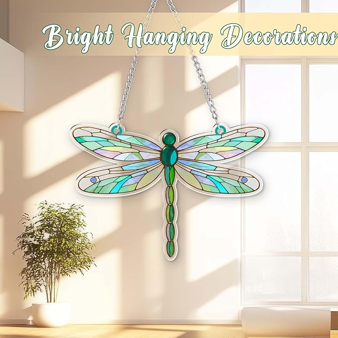 Dragonfly Gifts for Women, Acrylic Decor Dragonfly Hanging Ornaments for Christmas Tree, Blue Green Ornaments for Home Window & Car Decor