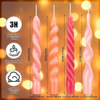 Nuanchu 4 Pcs 7.87 Inch Twisted Taper Candles Wax Unscented Smokeless Spiral Swirl Candlesticks for Wedding Holiday Dinner Party Home Decorations (Pink)