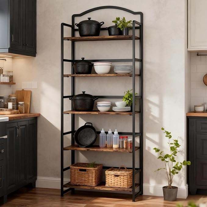 JSB No Assembly Folding Bookshelf, 5 Tier Book Shelf for Storage, Vintage Wood Foldable Bookcase for Living Room, Bedroom, Office Organization Shelves