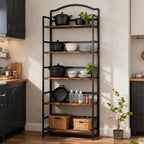 JSB No Assembly Folding Bookshelf, 5 Tier Book Shelf for Storage, Vintage Wood Foldable Bookcase for Living Room, Bedroom, Office Organization Shelves