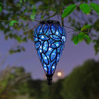 SUNNYPARK Outdoor Plastic Solar Hanging Lantern, 15 Cool White LEDs Twinkle Effect Tear-Shaped Hanging Lantern Decor Garden Decorative Solar Lights for Backyard, Patio and Lawn