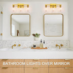 Gold 3-Light Bathroom Vanity Light, Modern Brushed Gold Vanity Lights with Clear Glass Shades, Bathroom Wall Sconce Lamp for Mirror Living Room Bedroom Hallway