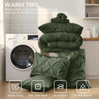 Sasttie King Size Comforter Set, 7-Piece Bed in a Bag, Pintuck Bedding Set for All Season, Includes Comforter, Flat Sheet, Fitted Sheet, Pillowcases and Pillowshams, Dark Green