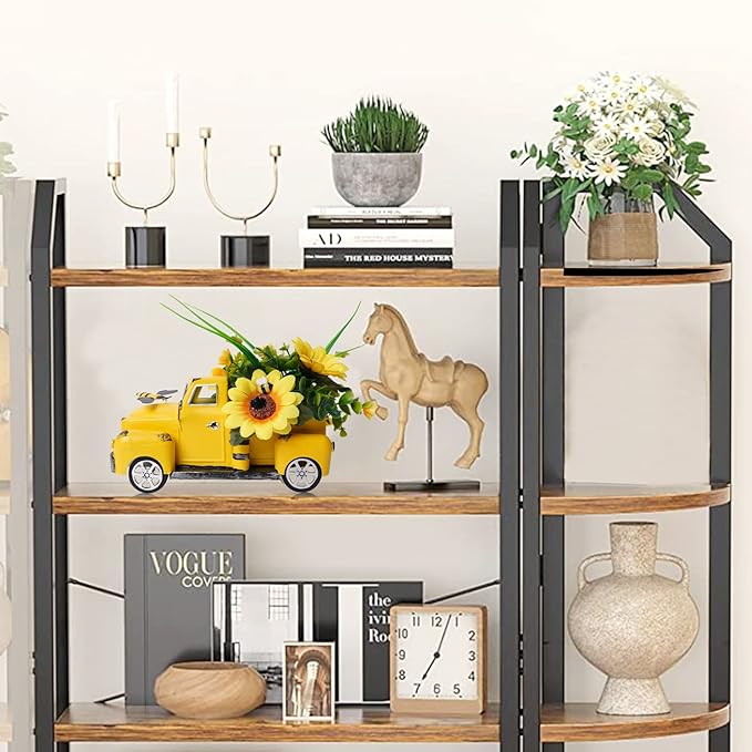 Metal Truck Decor with Sunflowers, Honey Bee, Fall Table Decor for Home, Farmhouse, Vintage Pickup for Living Room, Kitchen Table Centerpiece, Yellow